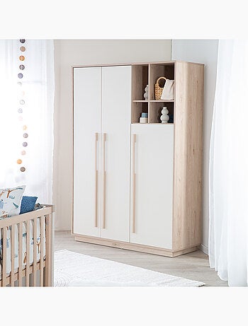 Armoire enfant minimaliste 3 portes avec rangements ouverts Elva Roba