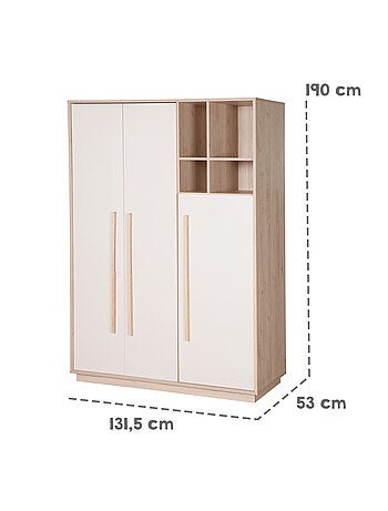 Armoire enfant minimaliste 3 portes avec rangements ouverts Elva Roba