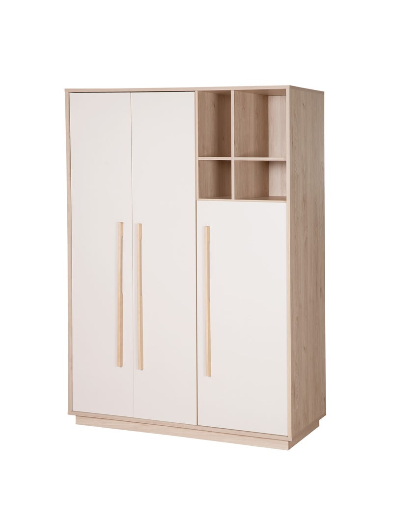 Armoire enfant minimaliste 3 portes avec rangements ouverts Elva Roba Beige - Kiabi
