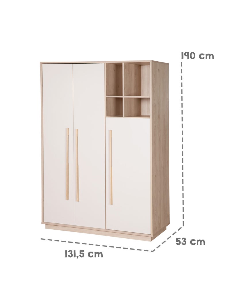 Armoire enfant minimaliste 3 portes avec rangements ouverts Elva Roba Beige - Kiabi