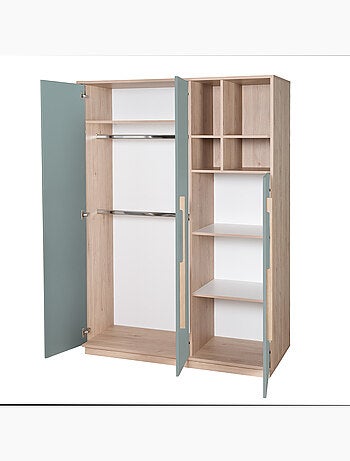 Armoire enfant minimaliste 3 portes avec rangements ouverts Selva Roba