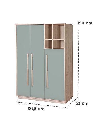 Armoire enfant minimaliste 3 portes avec rangements ouverts Selva Roba