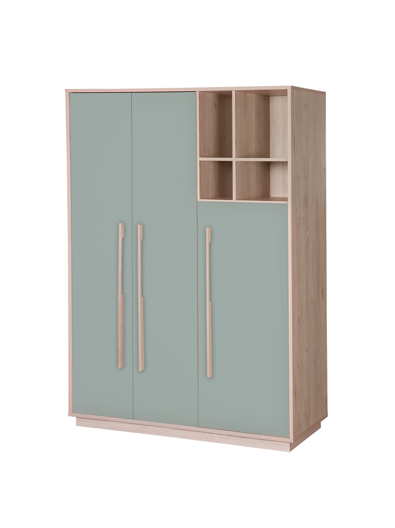 Armoire enfant minimaliste 3 portes avec rangements ouverts Selva Roba Vert/Rose - Kiabi