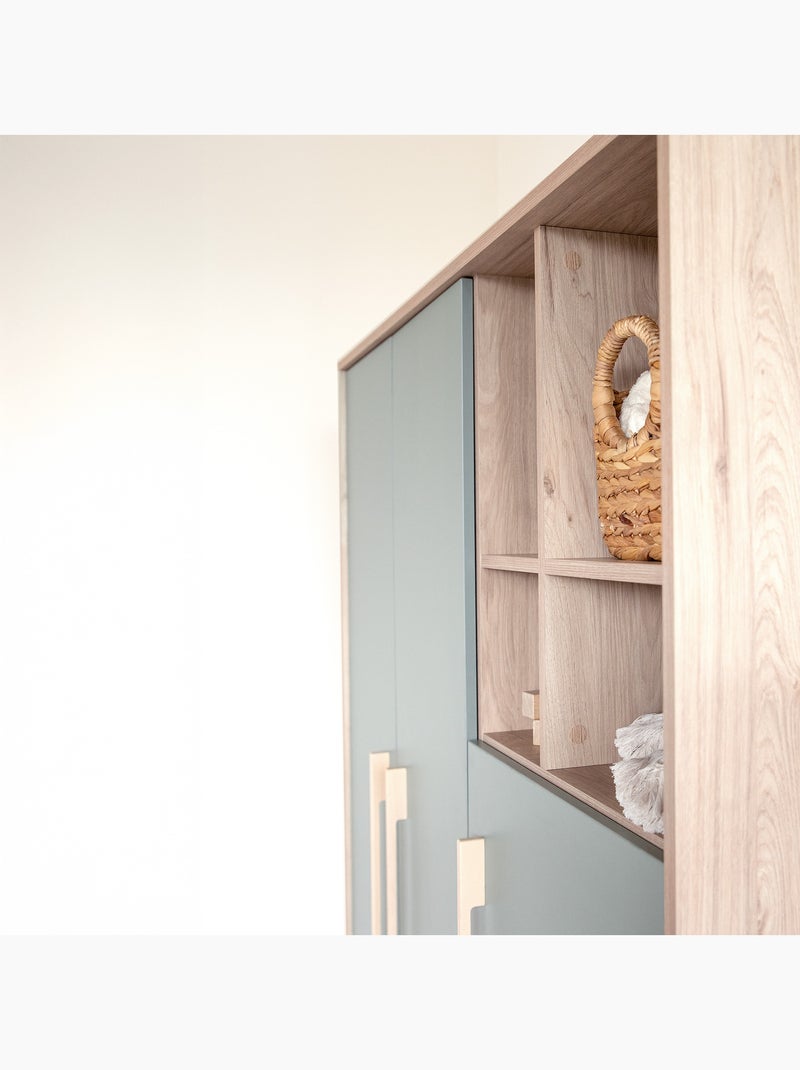 Armoire enfant minimaliste 3 portes avec rangements ouverts Selva Roba Vert/Rose - Kiabi