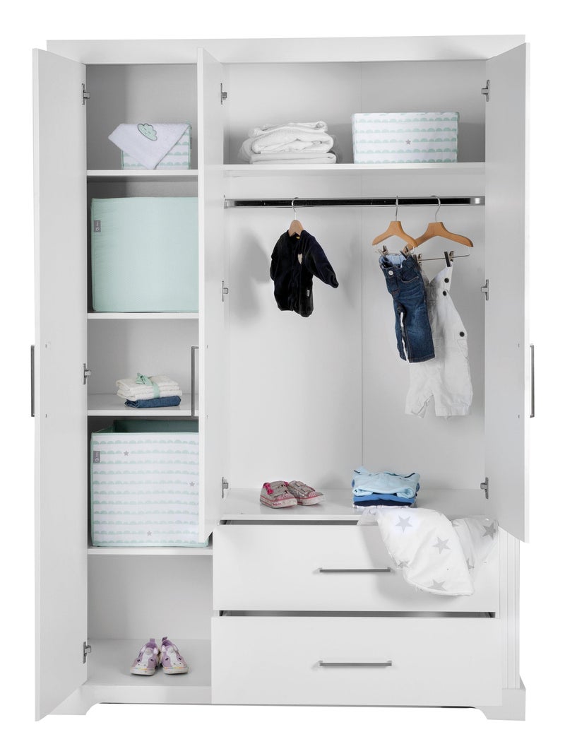 Armoire enfant rustique 3 portes 2 tiroirs 'Maxi' ROBA Blanc - Kiabi