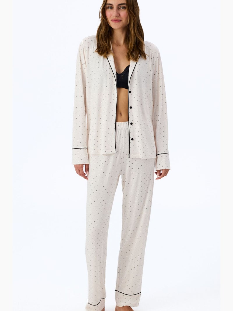 Arya pyjamaset met overhemd en broek, stippenprint en lange mouwen penti Gebroken wit - Kiabi