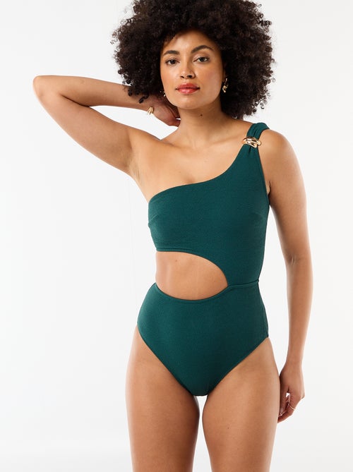 Asymmetrisch 1-delig badpak met goudkleurig detail - Kiabi