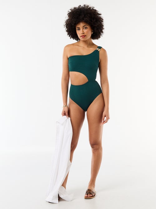 Asymmetrisch 1-delig badpak met goudkleurig detail - Kiabi