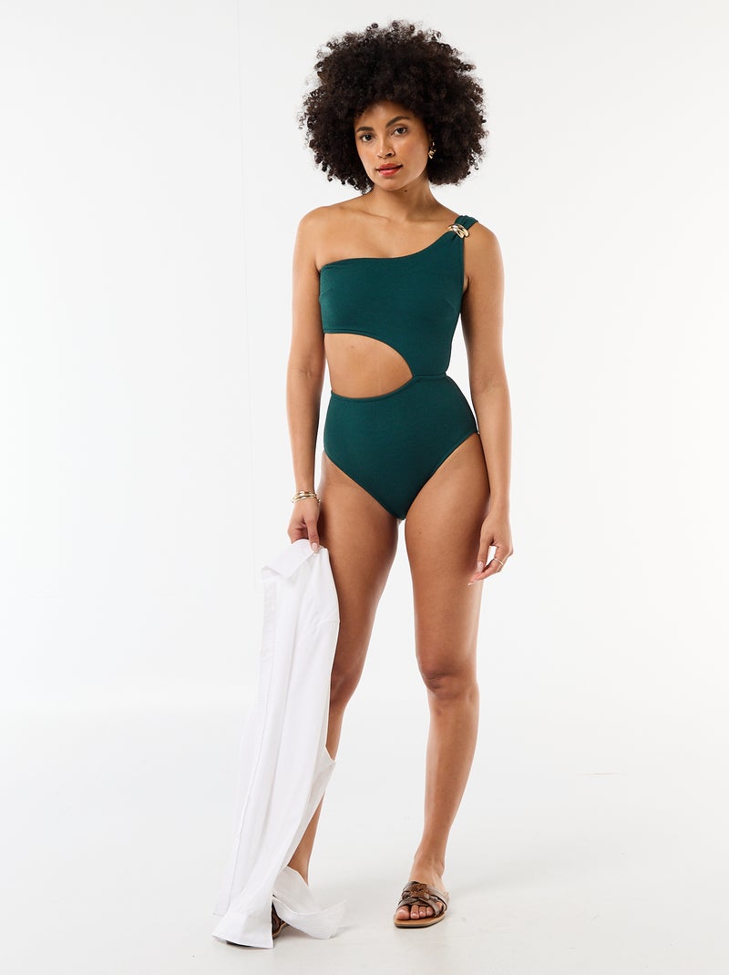 Asymmetrisch 1-delig badpak met goudkleurig detail Groen - Kiabi