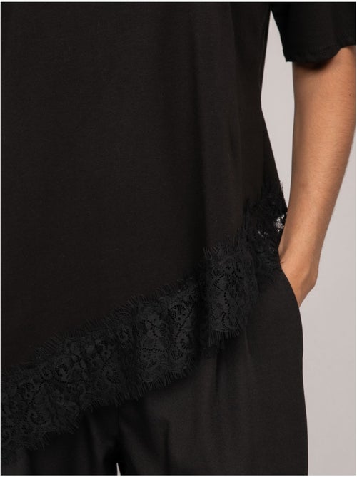Asymmetrisch oversized t-shirt met kanten rand forinel - Kiabi