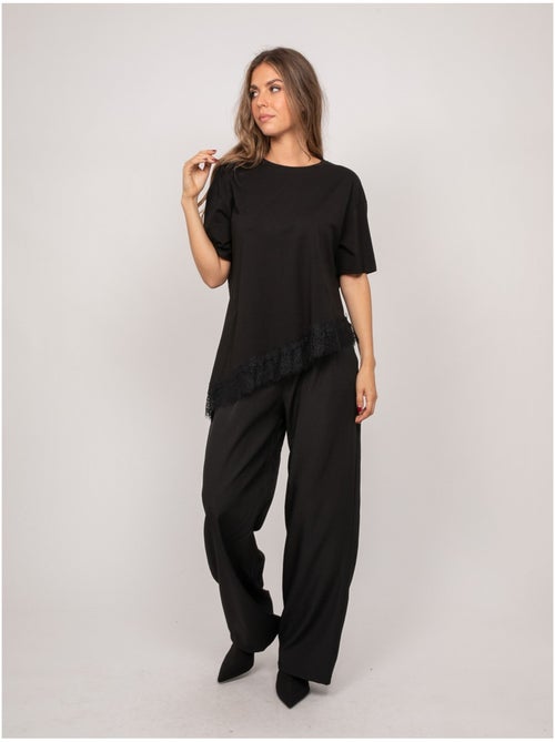Asymmetrisch oversized t-shirt met kanten rand forinel - Kiabi