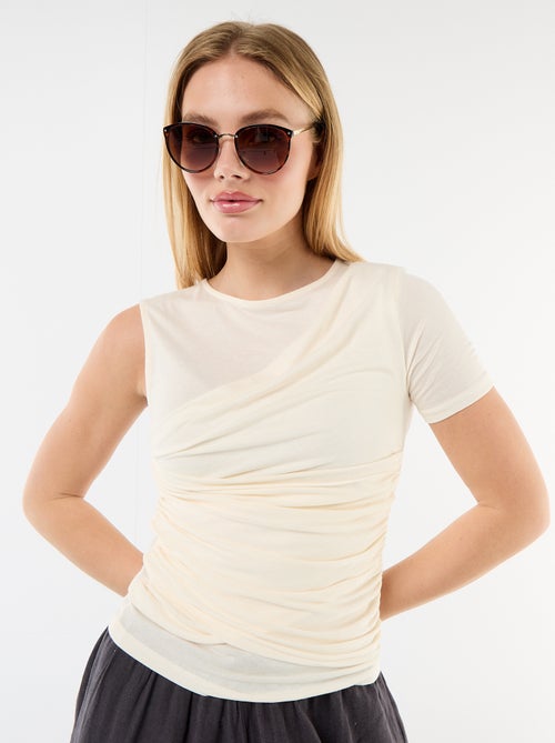 Asymmetrisch T-shirt met gedrapeerde schouder - Kiabi