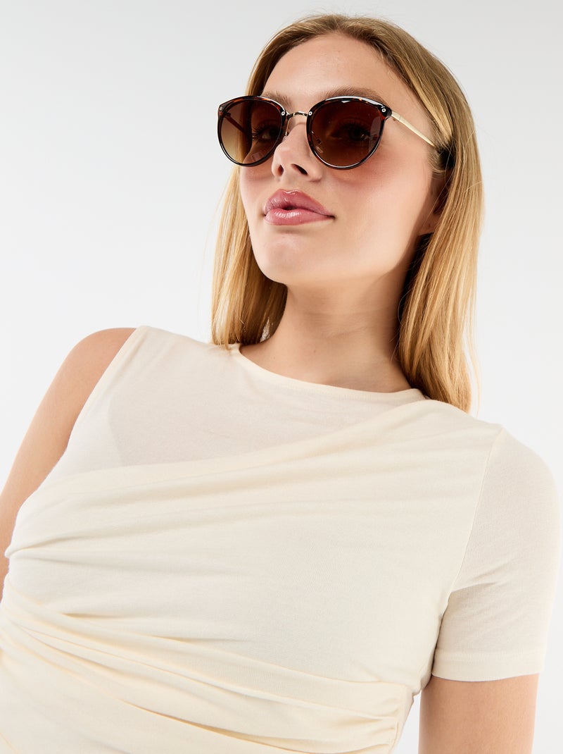 Asymmetrisch T-shirt met gedrapeerde schouder Ecru - Kiabi