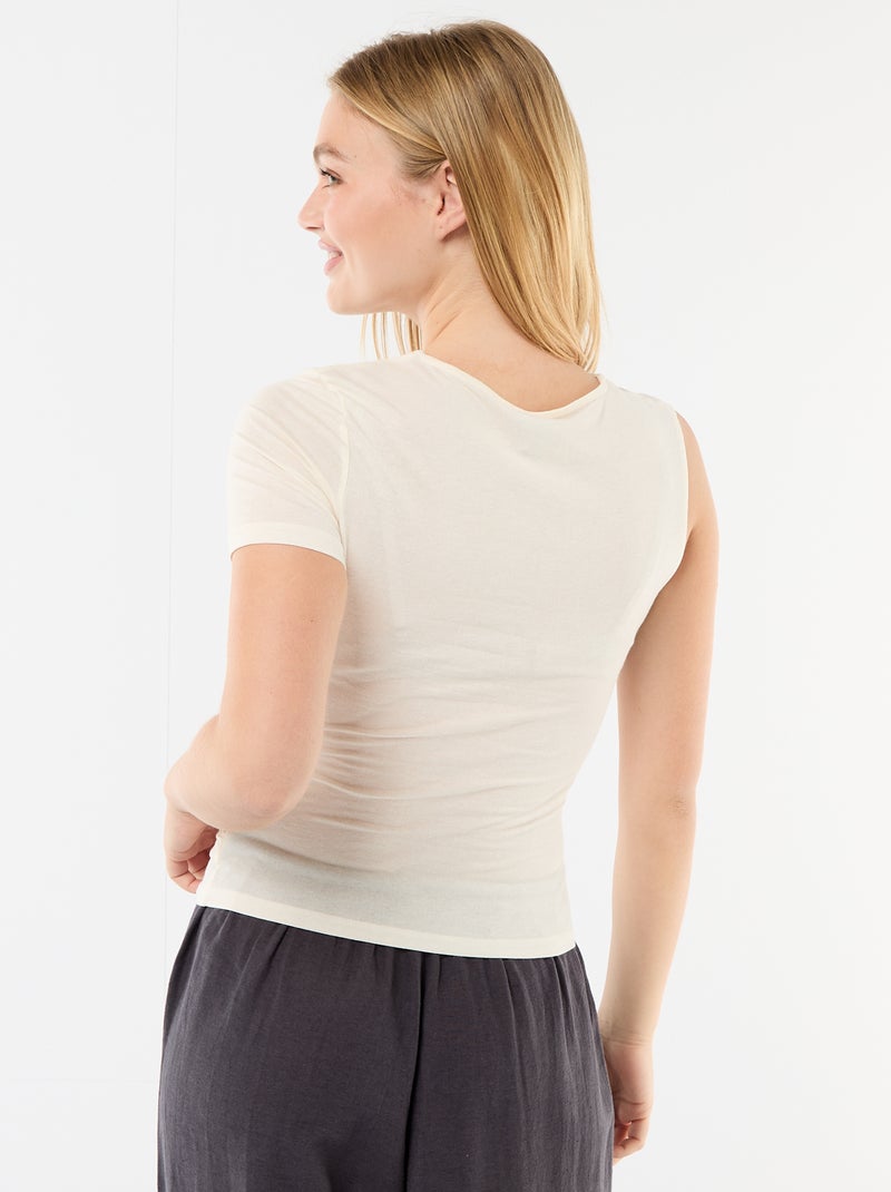 Asymmetrisch T-shirt met gedrapeerde schouder Ecru - Kiabi