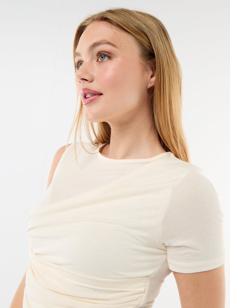 Asymmetrisch T-shirt met gedrapeerde schouder Ecru - Kiabi