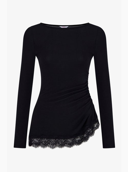 Asymmetrische blouse met kanten detail en lange mouwen penti - Kiabi Asymmetrische blouse met kanten detail en lange mouwen penti - Kiabi