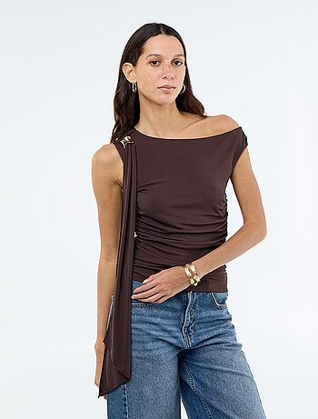 Asymmetrische effen stretchtop