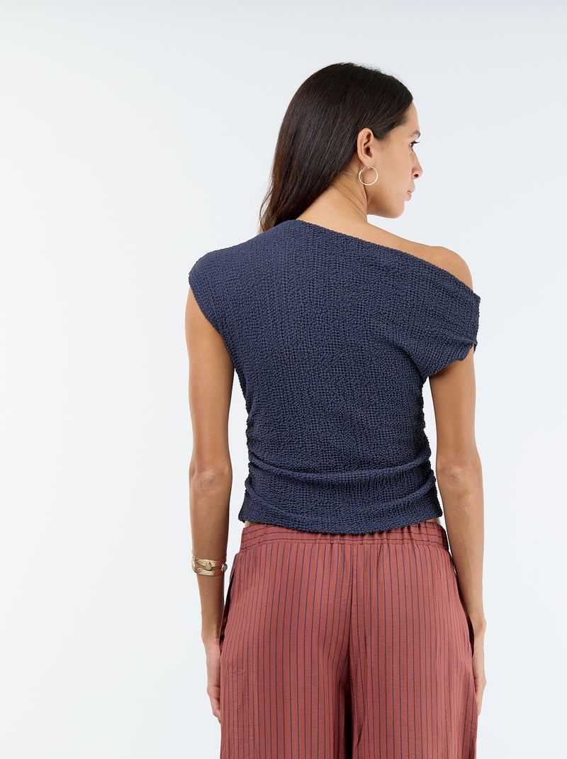 Asymmetrische effen stretchtop zonder mouwen Blauw - Kiabi