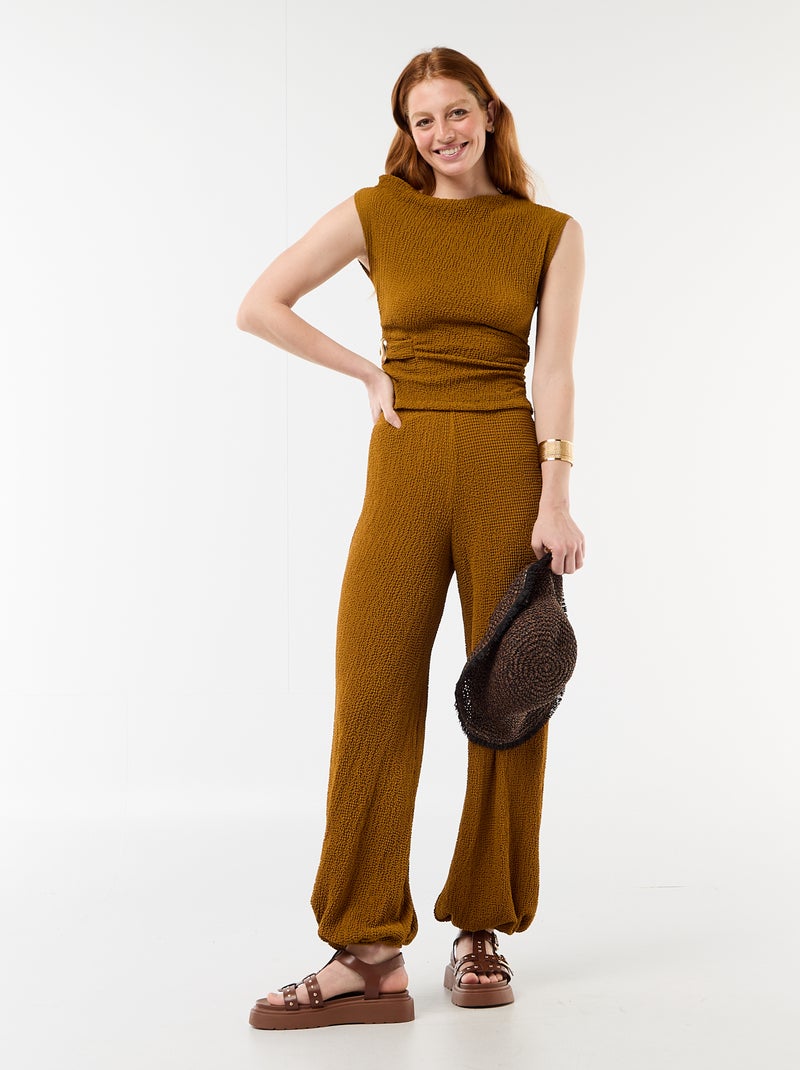 Asymmetrische effen stretchtop zonder mouwen Bruin - Kiabi