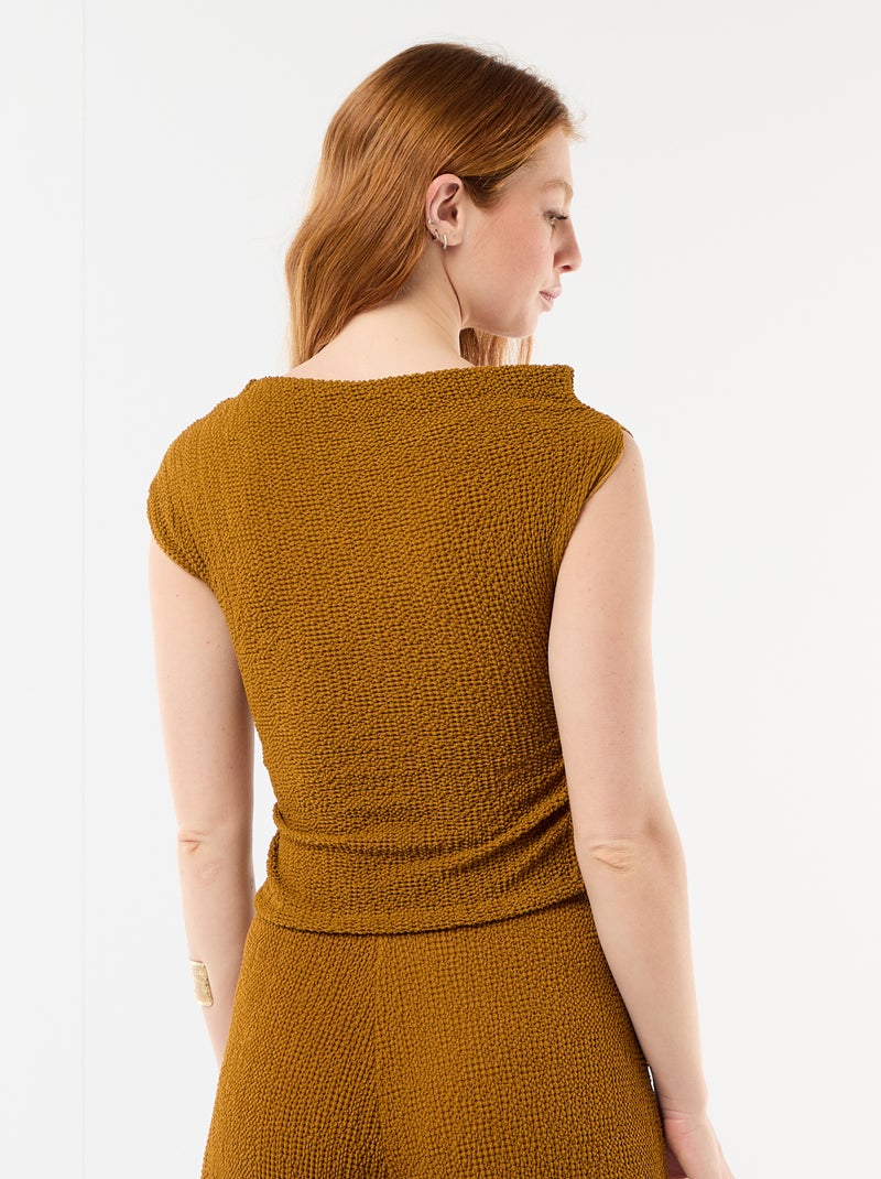 Asymmetrische effen stretchtop zonder mouwen Bruin - Kiabi