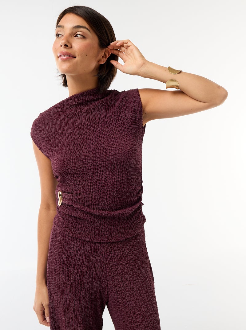 Asymmetrische effen stretchtop zonder mouwen Paars - Kiabi