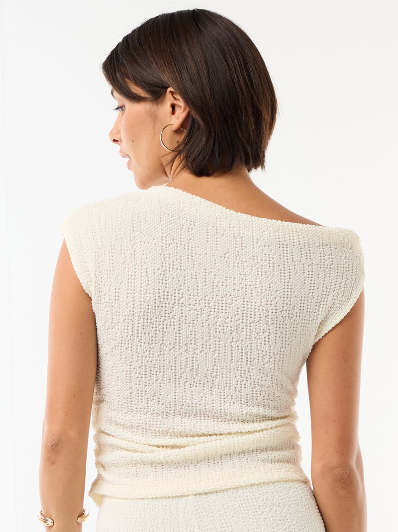 Asymmetrische effen stretchtop zonder mouwen Wit - Kiabi