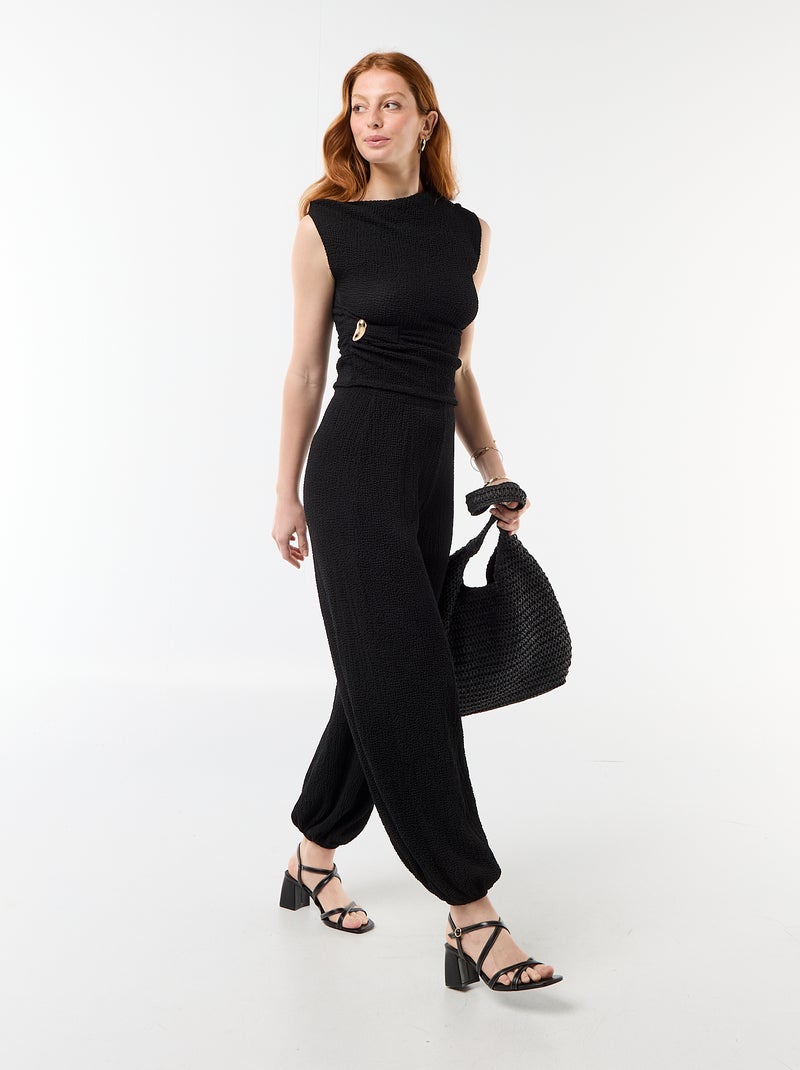 Asymmetrische effen stretchtop zonder mouwen Zwart - Kiabi