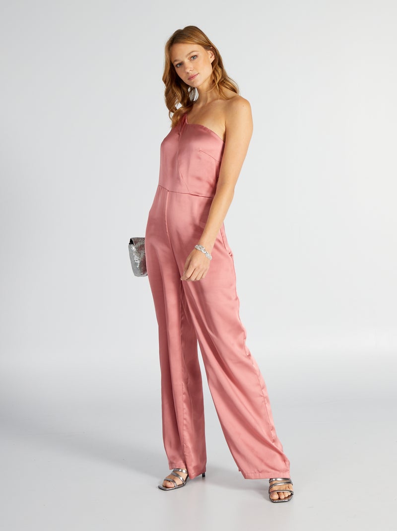 Asymmetrische jumpsuit met satijnglans zalm - Kiabi