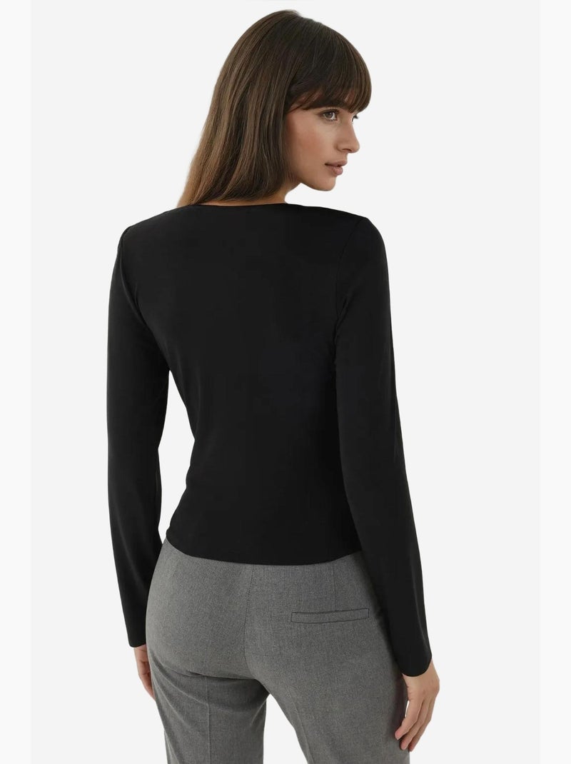 Asymmetrische kraag en gebreide top met lange mouwen hiccup Zwart - Kiabi