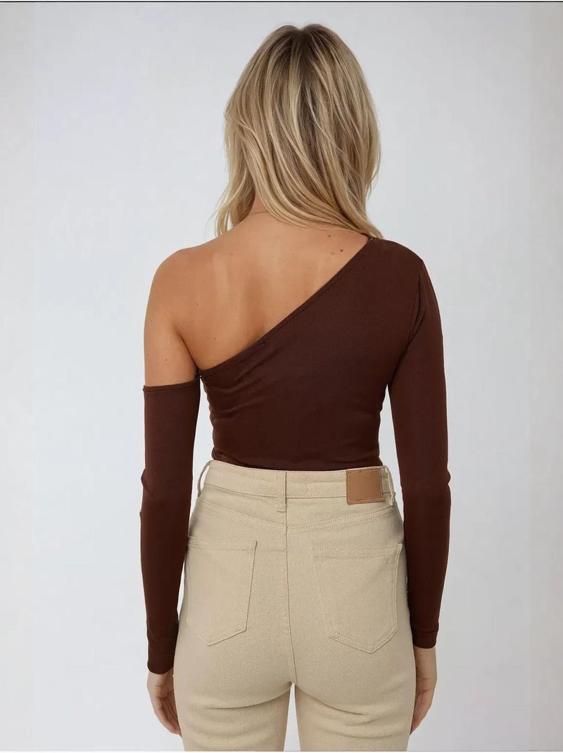 Asymmetrische kraag gedrapeerd lichaam Bruin - Kiabi