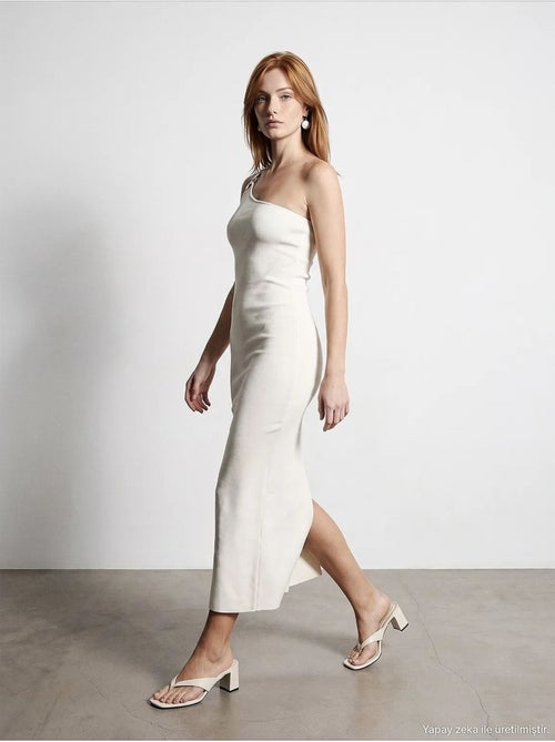 Asymmetrische midi-jurk van ribtricot, één schouder dilvin - Kiabi Asymmetrische midi-jurk van ribtricot, één schouder dilvin - Kiabi