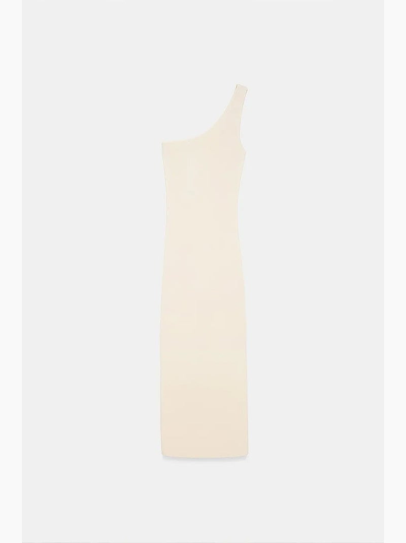 Asymmetrische midi-jurk van ribtricot, één schouder dilvin Gebroken wit - Kiabi