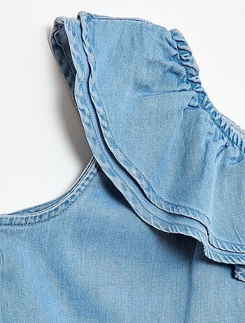 Asymmetrische top met bandjes en kraag met ruches