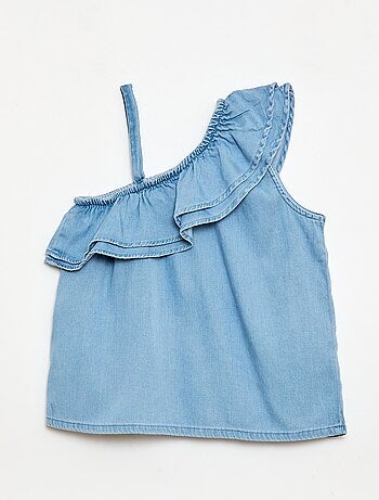 Asymmetrische top met bandjes en kraag met ruches