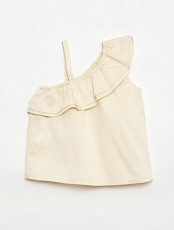 Asymmetrische top met bandjes en kraag met ruches