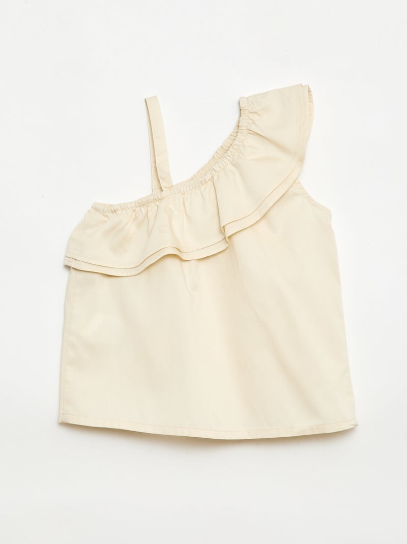 Asymmetrische top met bandjes en kraag met ruches Wit - Kiabi