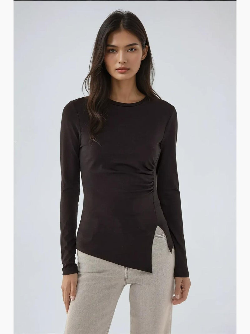 Asymmetrische top met lange mouwen en ronde hals hiccup Zwart - Kiabi