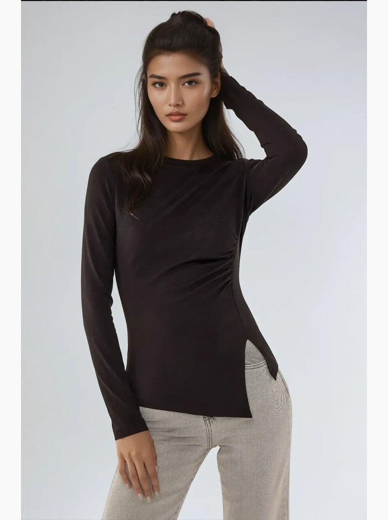 Asymmetrische top met lange mouwen en ronde hals hiccup Zwart - Kiabi