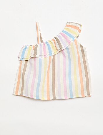 Asymmetrische top met ruches en een bandje