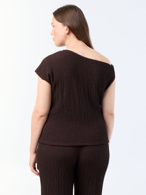 Asymmetrische top van crinkle-stof met goudkleurig sieraad - Kiabi