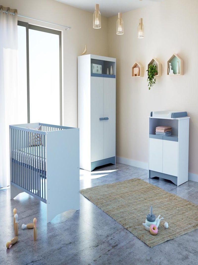 At4 - 2-deurs commode cotillon in hout wit en blauw Wit Blauw - Kiabi