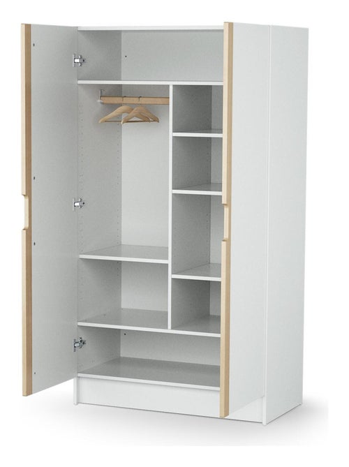At4 - 2-deurs kinderkledingkast carrousel in hout wit en beuken 96 x 51 x 176 cm - Kiabi