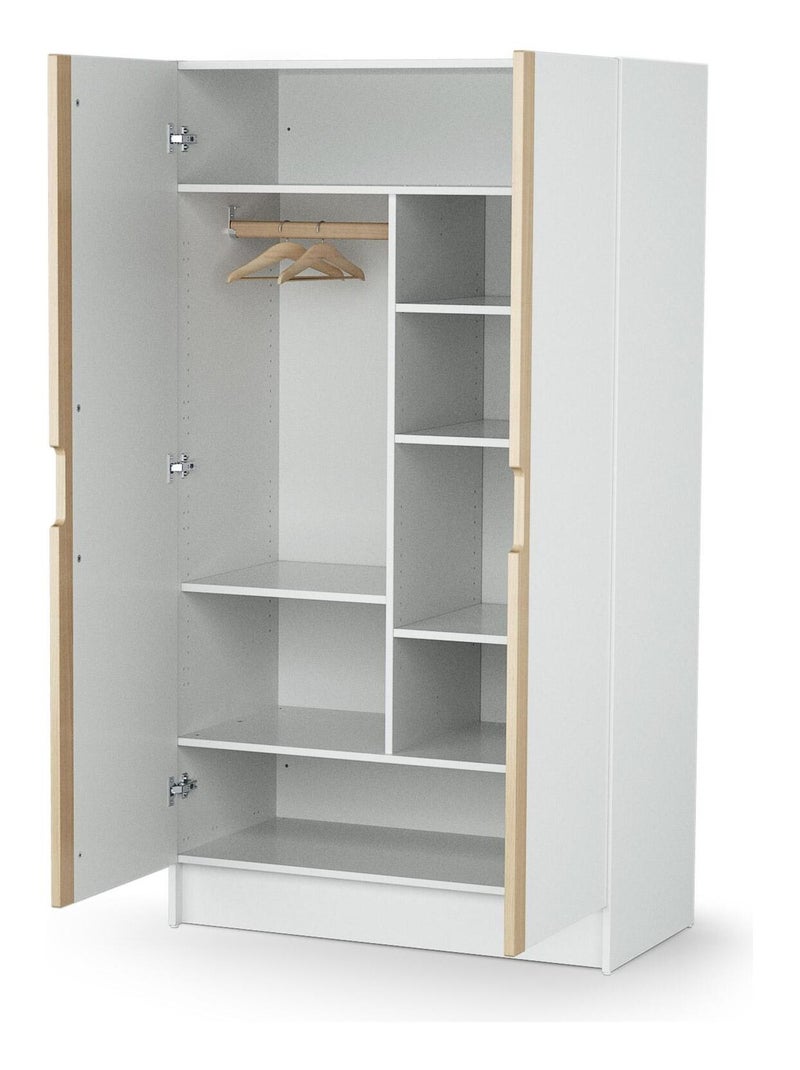 At4 - 2-deurs kinderkledingkast carrousel in hout wit en beuken 96 x 51 x 176 cm Beige/Wit - Kiabi