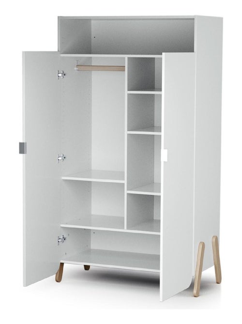 At4 - 2-deurs kinderkledingkast pirate in hout wit en beuken 100 x 50 x 176 cm - Kiabi