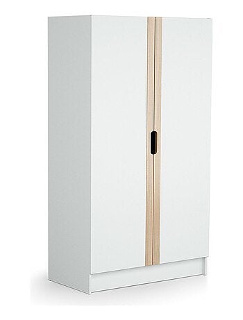 At4 - armoire enfant 2 portes carrousel en bois blanc et hêtre verni 96 x 51 x 176 cm