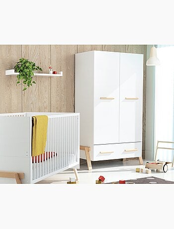 At4 - armoire enfant 2 portes en bois canaille blanc et hêtre 108 x 53 x176 cm