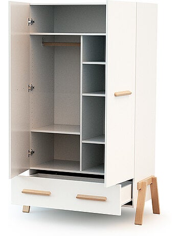 At4 - armoire enfant 2 portes en bois canaille blanc et hêtre 108 x 53 x176 cm
