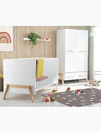 At4 - armoire enfant 2 portes en bois canaille blanc et hêtre 108 x 53 x176 cm