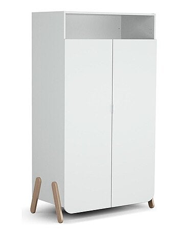 At4 - armoire enfant 2 portes en bois pirate blanc et hêtre 100 x 50 x 176 cm