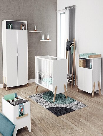 At4 - armoire enfant 2 portes en bois pirate blanc et hêtre 100 x 50 x 176 cm